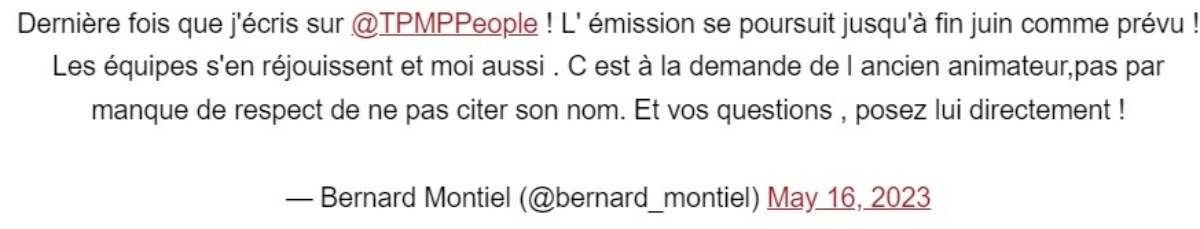 TPMP People : Bernard Montiel balance du lourd sur son prédécesseur